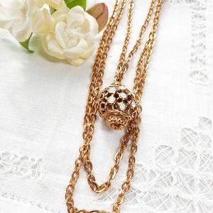 Vintage Etruscan Revival Long Crystal Necklace